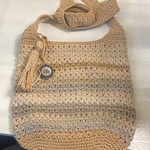 The Sak Brown and Cream Crochet Shoulder Bag